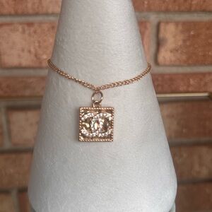 Rose gold-toned chain bracelet, CC square charm adorned with crystal accents